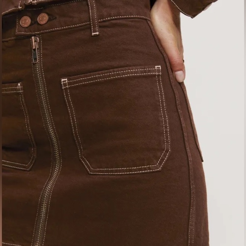 Reformation Anna Patch Pocket Denim Mini Skirt in Brown Brand NWOT 23” - Picture 5 of 7